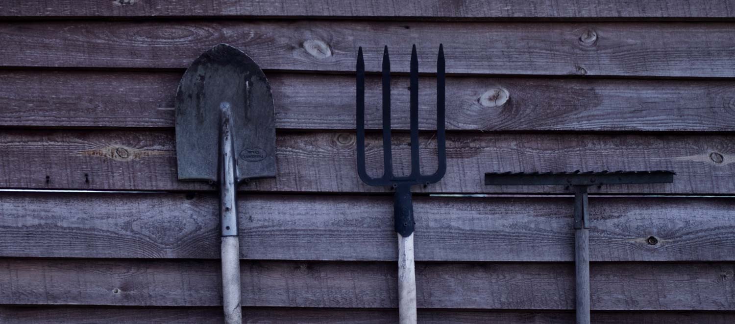Row of garden tools